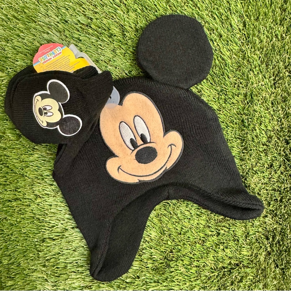 Black Mickey Mouse Beanie and Mittens Set for Kids Size Small